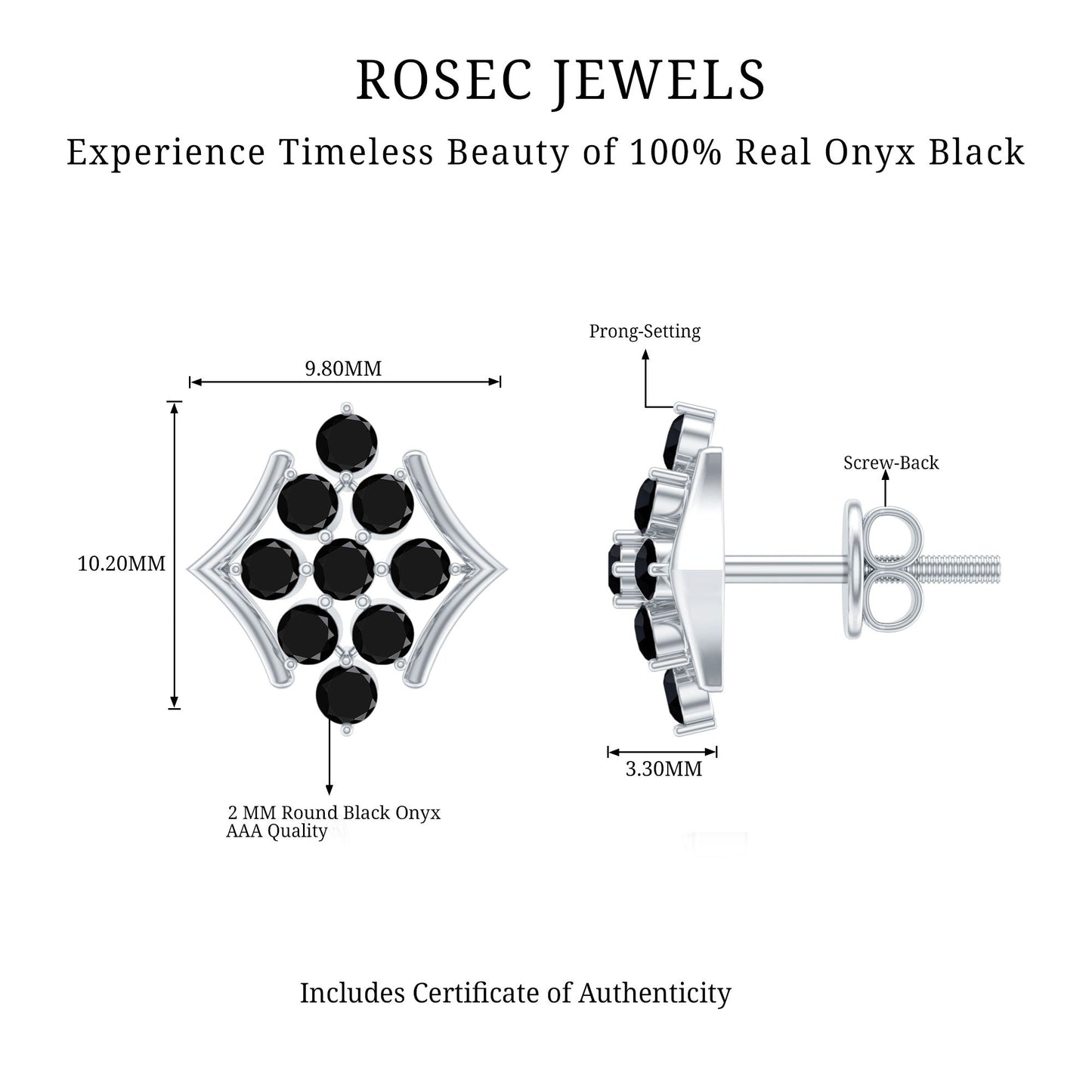 Art Deco Inspired Black Onyx Cluster Stud Earrings for Women