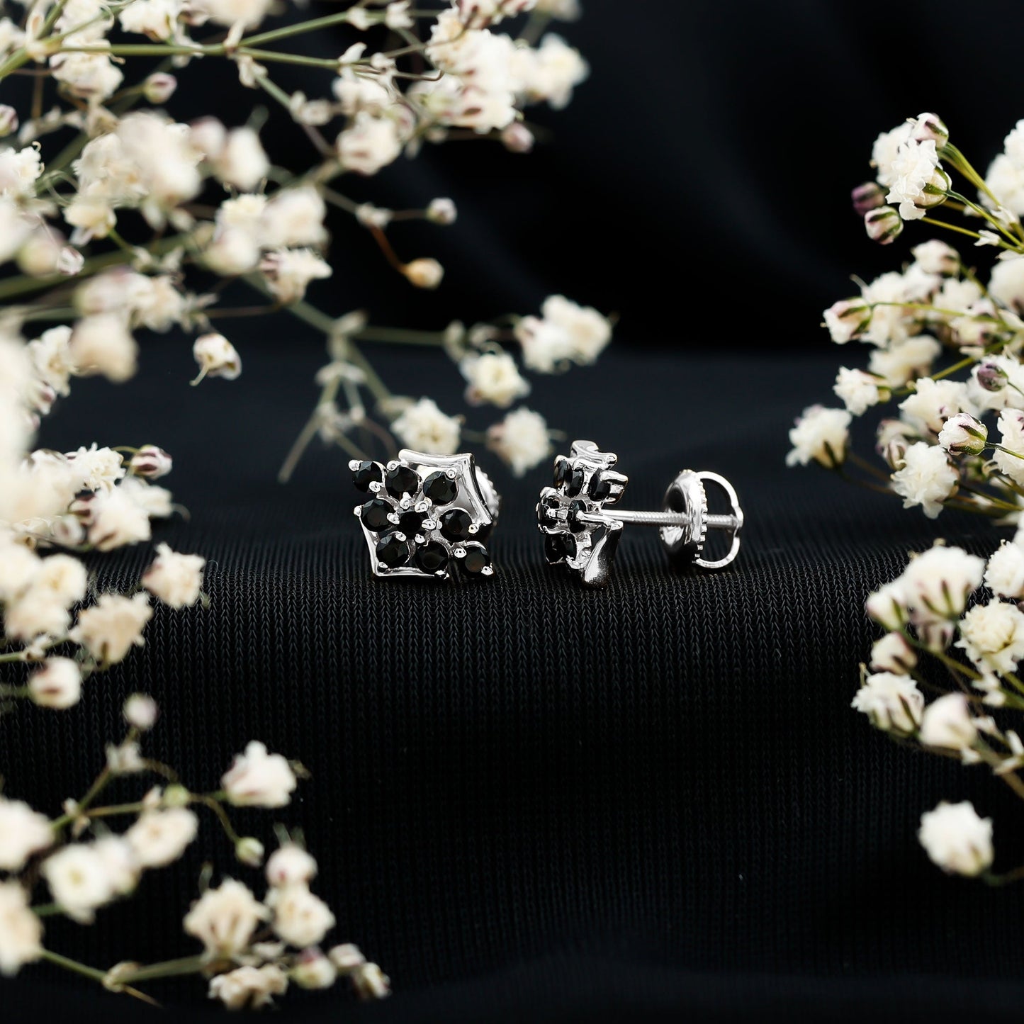 Art Deco Inspired Black Onyx Cluster Stud Earrings for Women