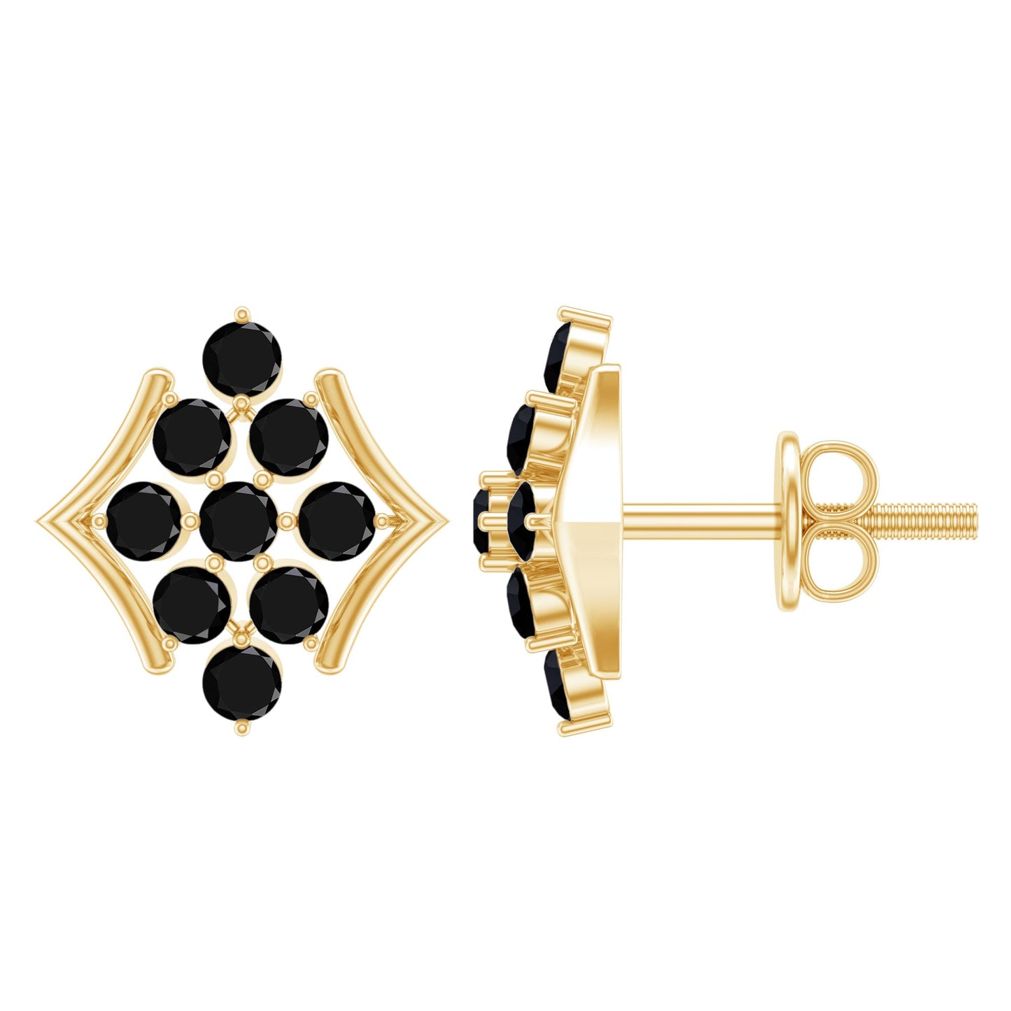 Art Deco Inspired Black Onyx Cluster Stud Earrings for Women