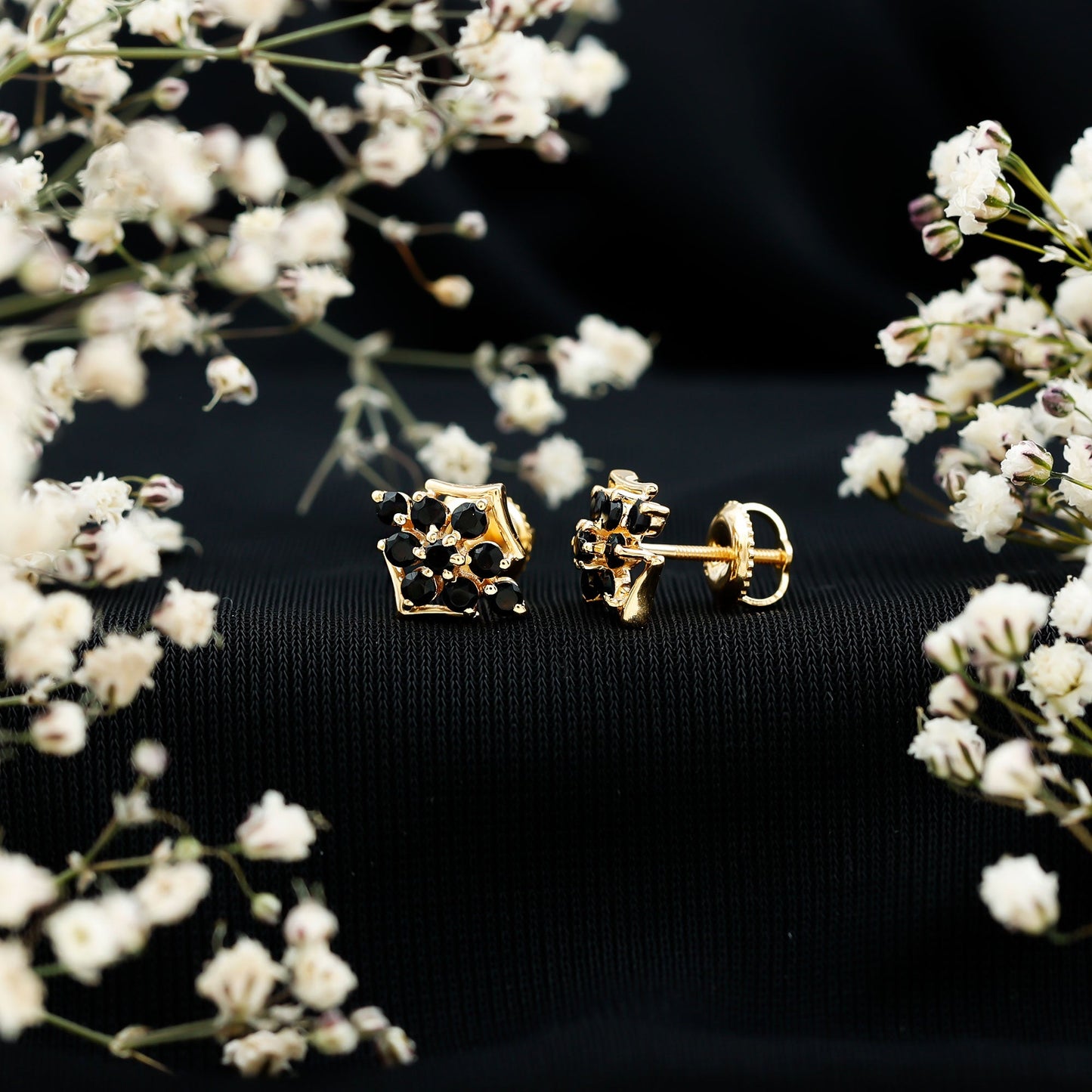 Art Deco Inspired Black Onyx Cluster Stud Earrings for Women