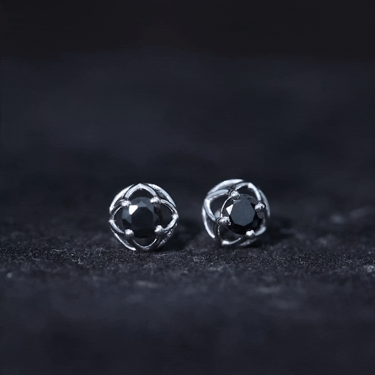 0.4 Carat Solitaire Black Onyx Floral Stud Earrings