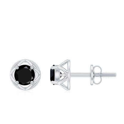0.4 Carat Solitaire Black Onyx Floral Stud Earrings