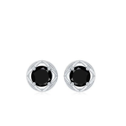 0.4 Carat Solitaire Black Onyx Floral Stud Earrings