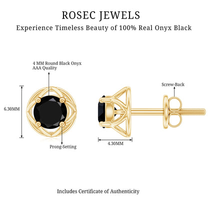 0.4 Carat Solitaire Black Onyx Floral Stud Earrings