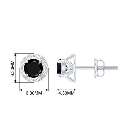 Dainty Floral Earrings with Round Cut Black Spinel