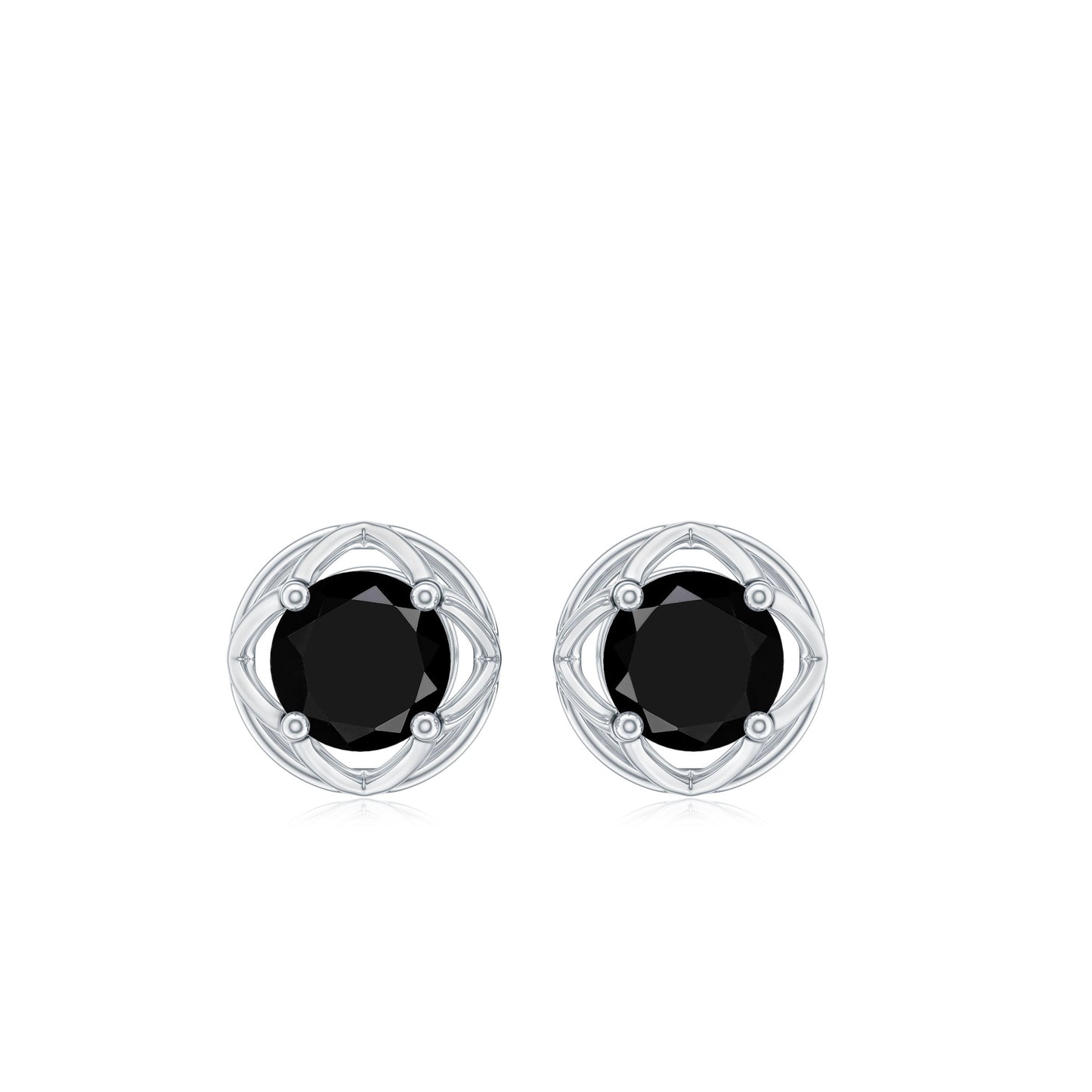 Dainty Floral Earrings with Round Cut Black Spinel