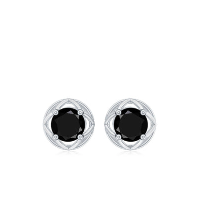Dainty Floral Earrings with Round Cut Black Spinel