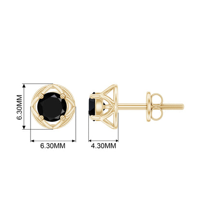 Dainty Floral Earrings with Round Cut Black Spinel