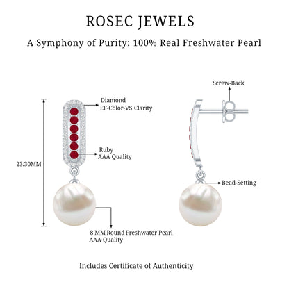 Pearl Bridal Earrings with Ruby and Diamond