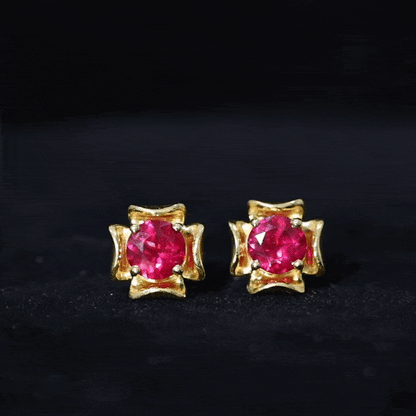 Art Deco Inspired Lab Created Ruby Solitaire Stud Earrings