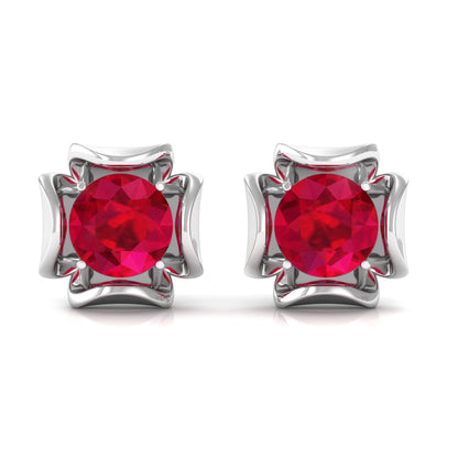 Art Deco Inspired Lab Created Ruby Solitaire Stud Earrings