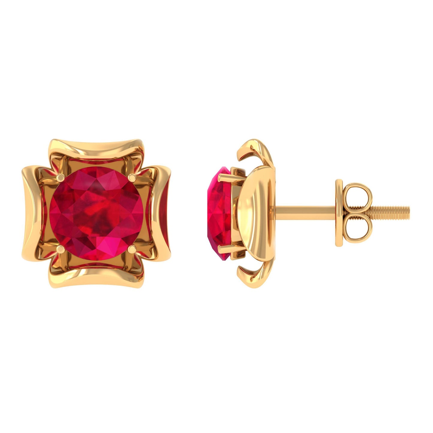 Art Deco Inspired Lab Created Ruby Solitaire Stud Earrings