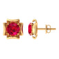 Art Deco Inspired Lab Created Ruby Solitaire Stud Earrings