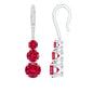 Certified Lab Created Ruby Three Stone Dangle Earrings with Moissanite