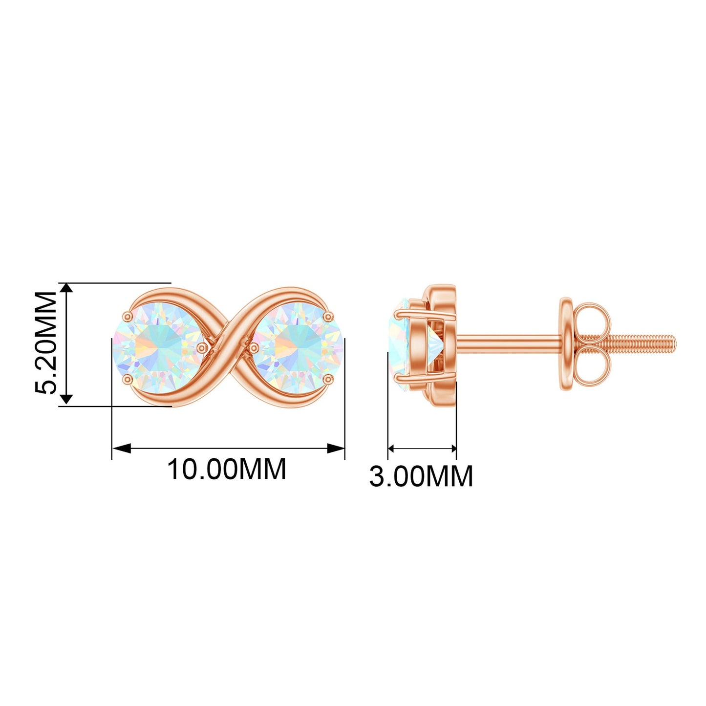 1 CT Simple Ethiopian Opal Two Stone Infinity Stud Earrings