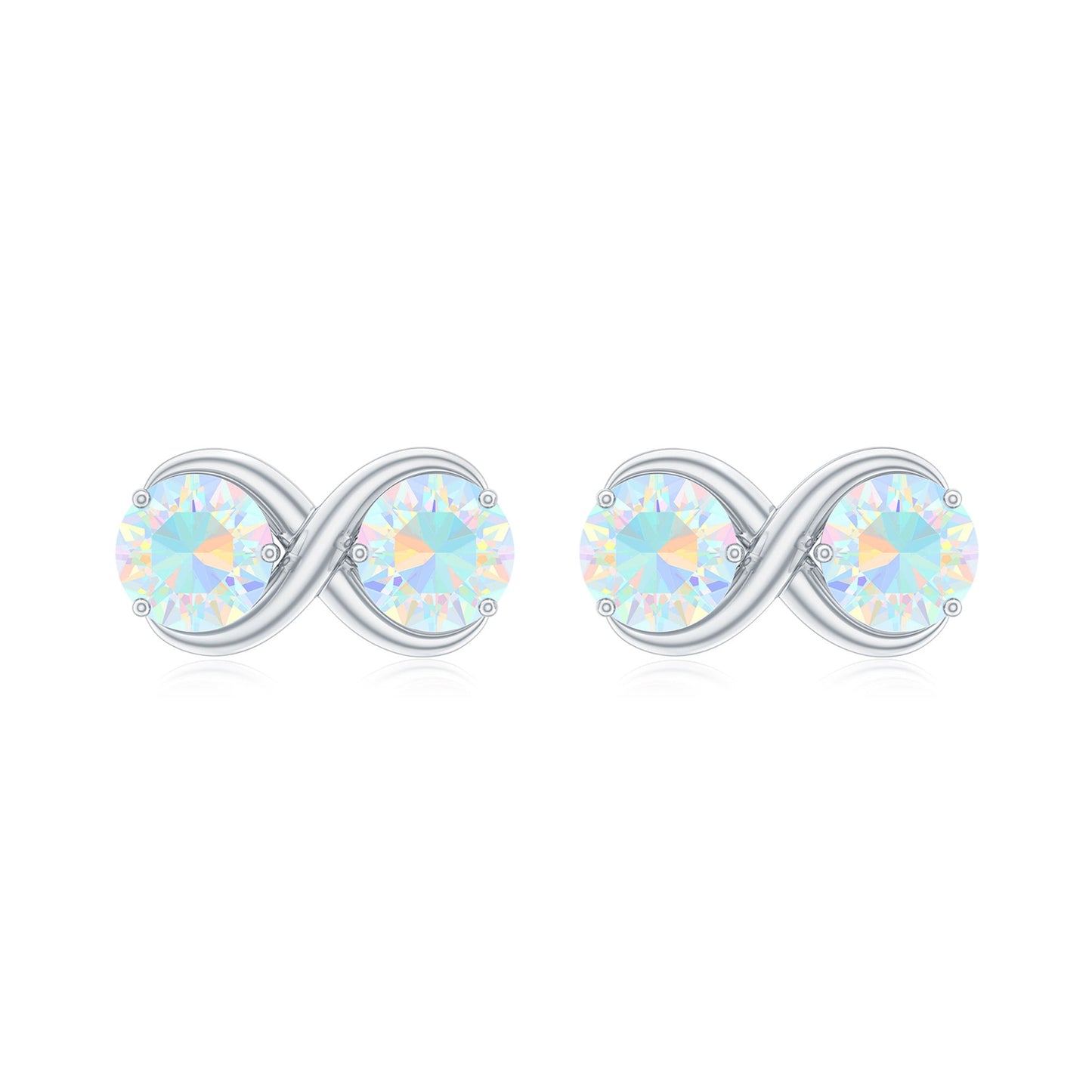 1 CT Simple Ethiopian Opal Two Stone Infinity Stud Earrings