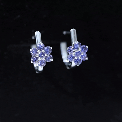 Round Shape Tanzanite Flower Hoop Earrings
