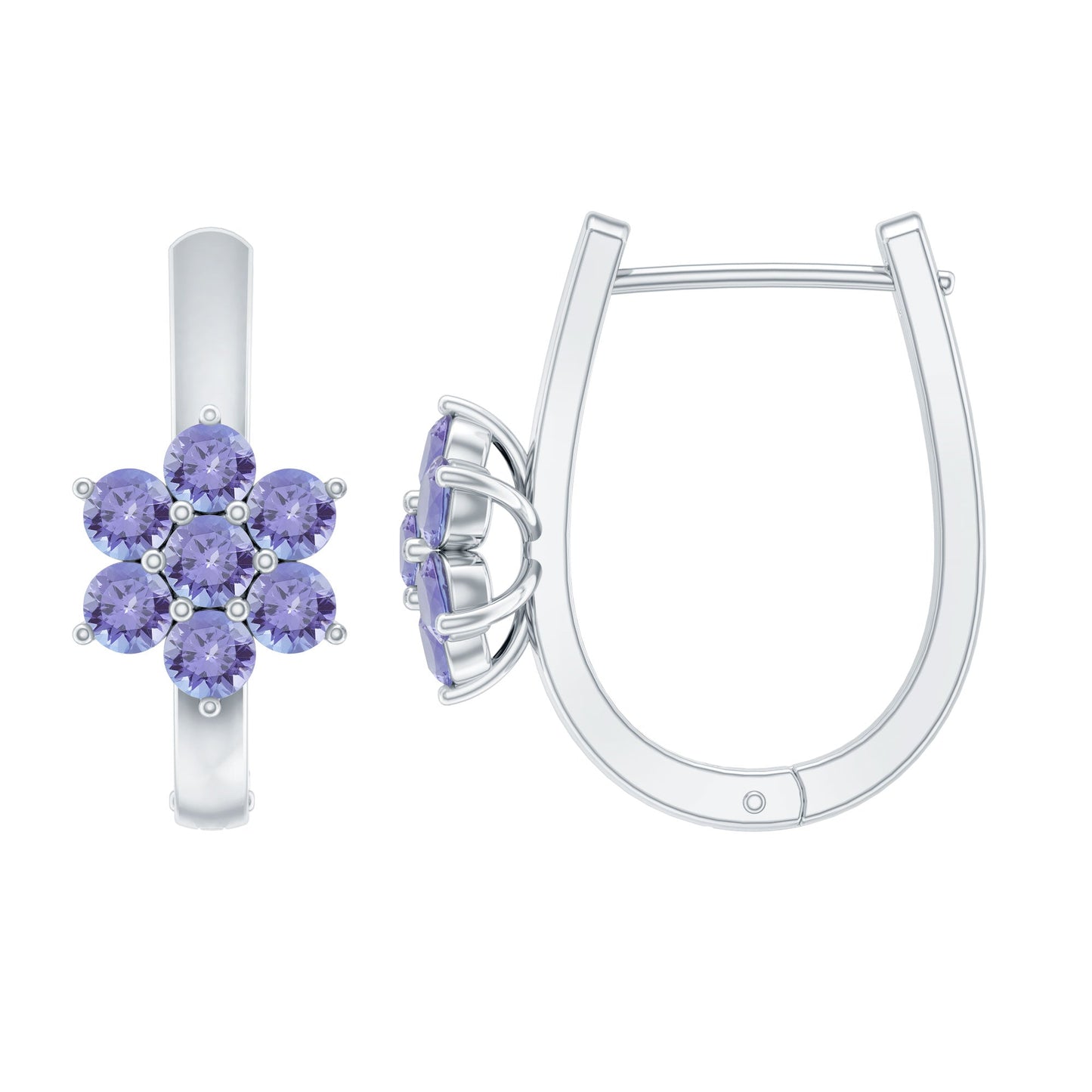Round Shape Tanzanite Flower Hoop Earrings