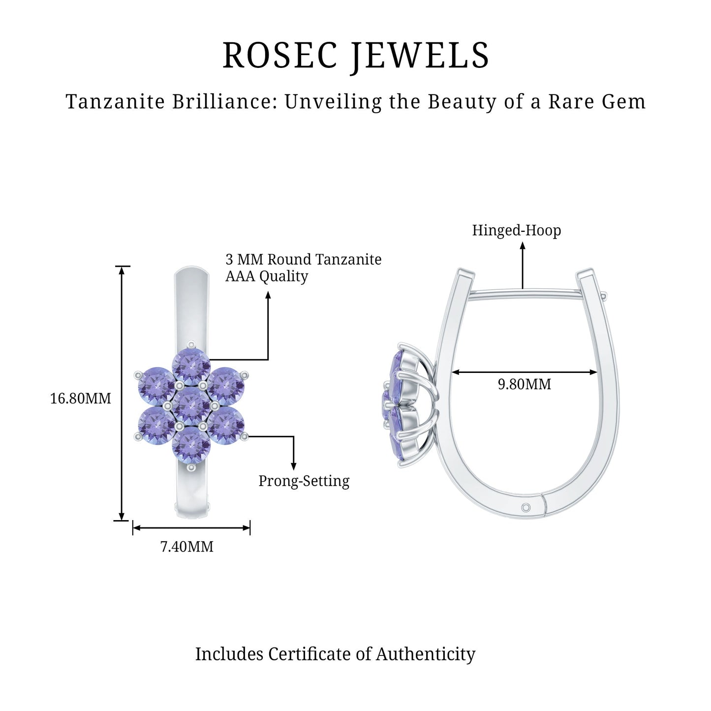 Round Shape Tanzanite Flower Hoop Earrings