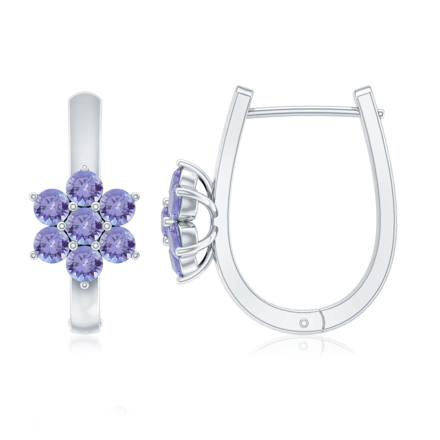 Round Shape Tanzanite Flower Hoop Earrings