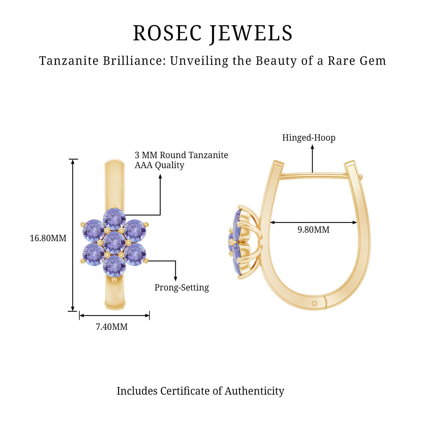 Round Shape Tanzanite Flower Hoop Earrings