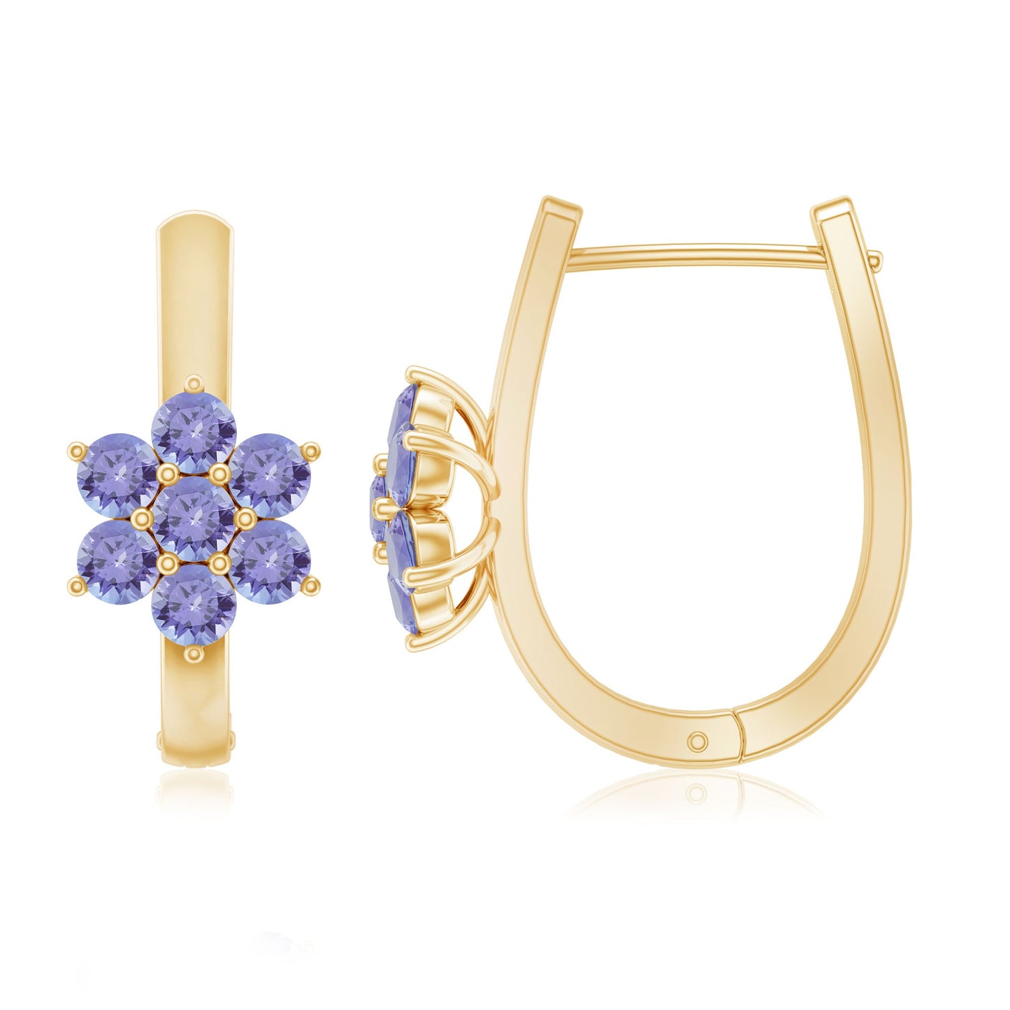 Round Shape Tanzanite Flower Hoop Earrings