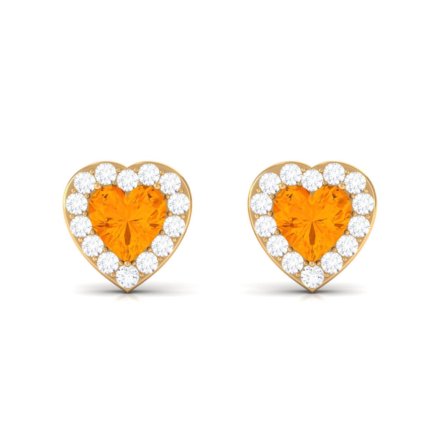 Heart Shape Fire Opal Halo Stud Earrings with Diamond