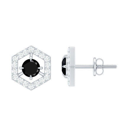 Real Black Onyx Geometric Earrings with Diamond