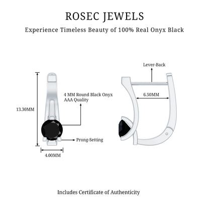 Natural Black Onyx J Hoop Earrings with Latch Back