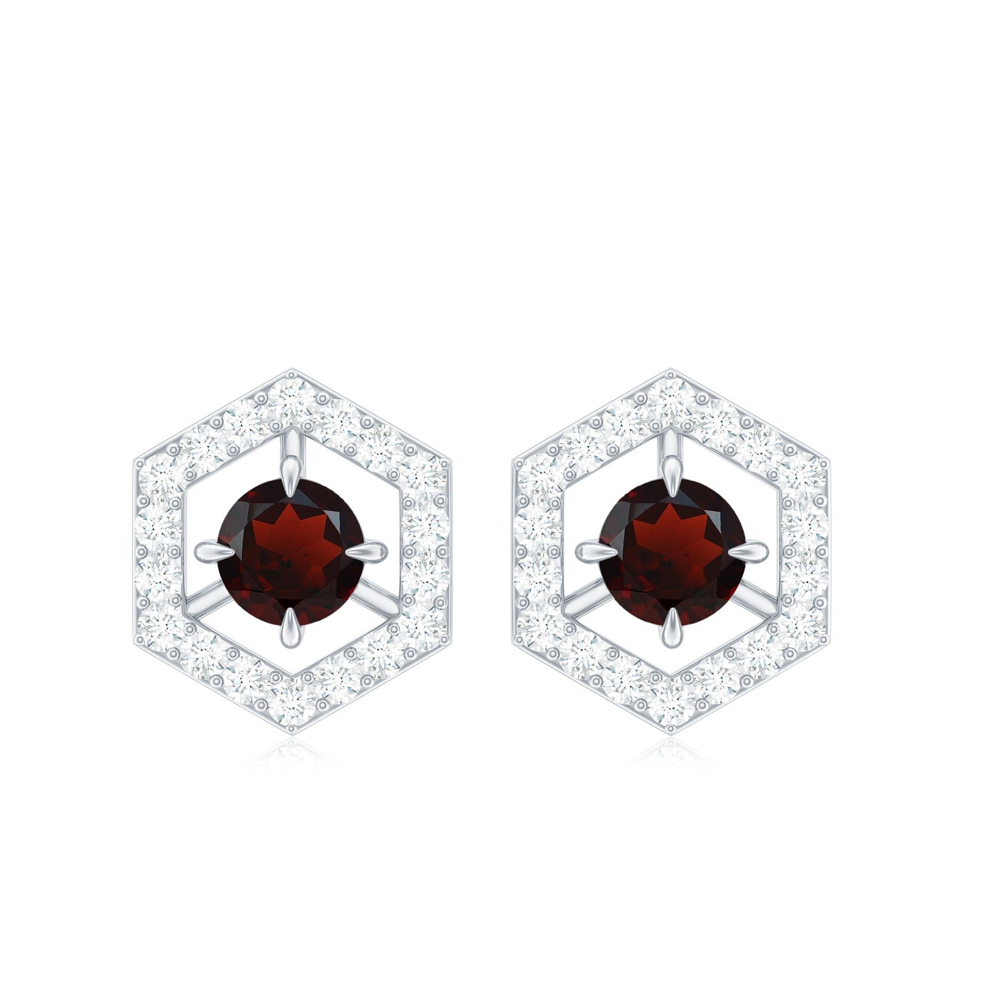 0.6 Carat Minimal Garnet and Diamond Geometric Stud Earrings