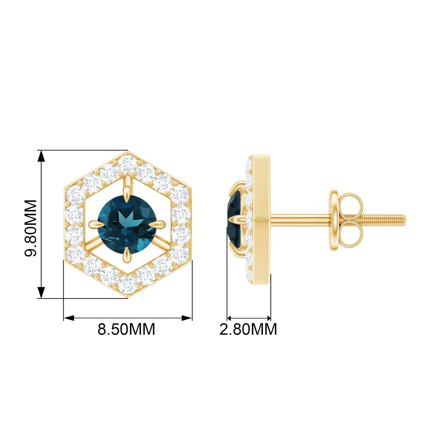 1.2 Carat London Blue Topaz and Diamond Geometric Stud Earrings