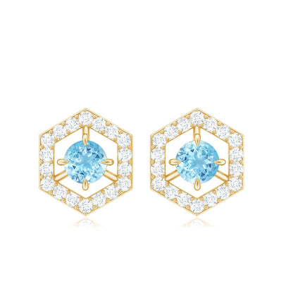 Natural Aquamarine Everyday Earrings with Diamond