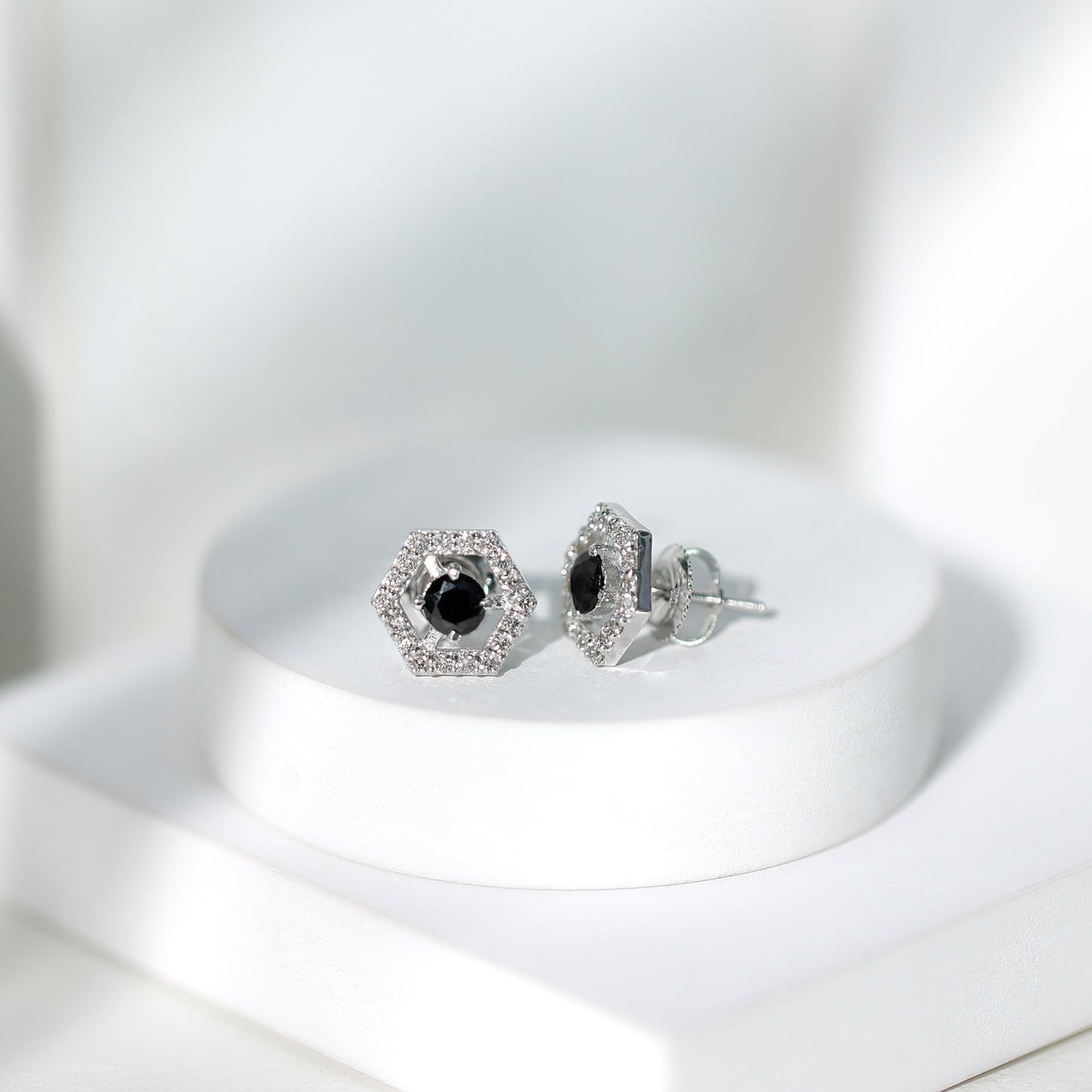 Lab Created Black Diamond and Diamond Geometric Stud Earrings