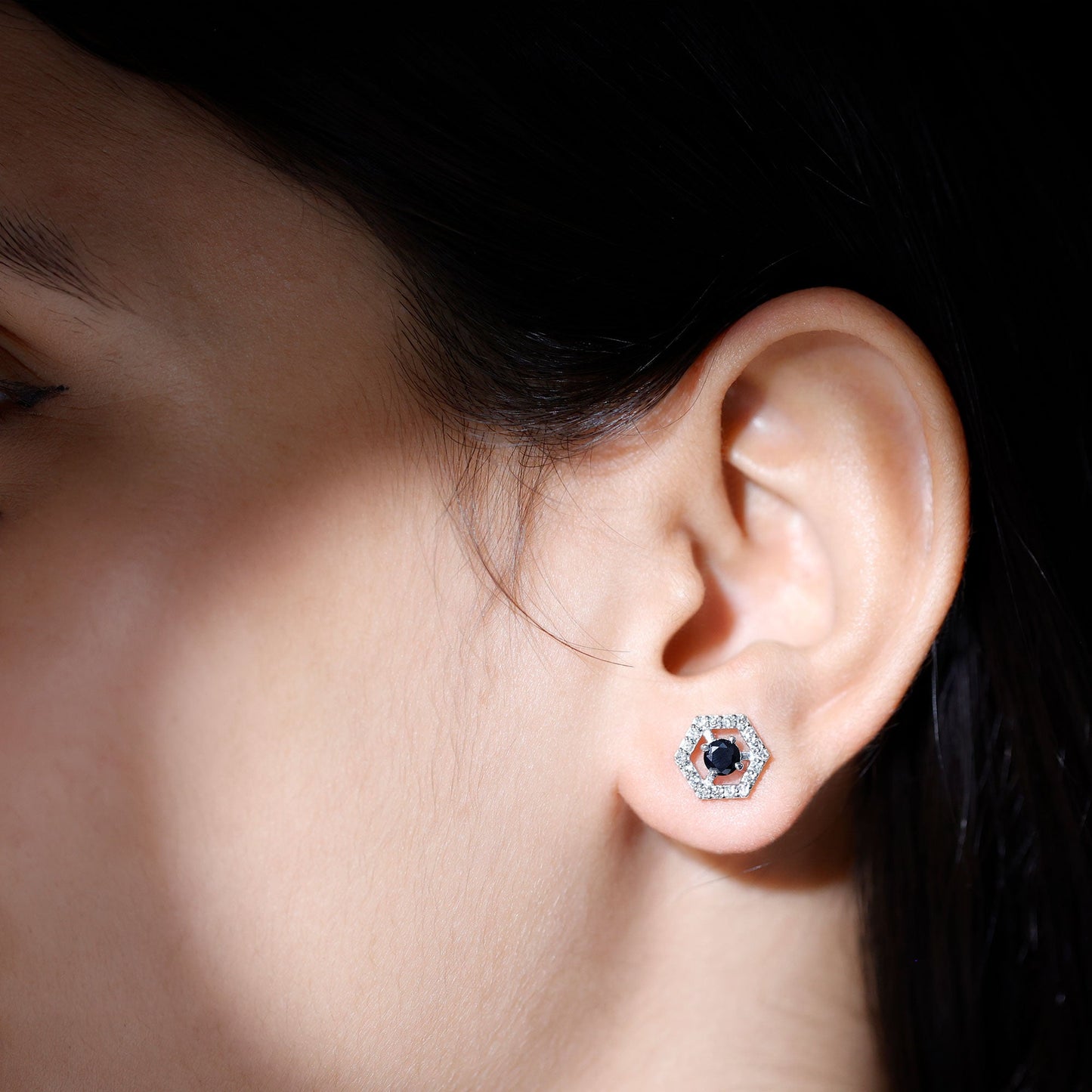 Lab Created Black Diamond and Diamond Geometric Stud Earrings