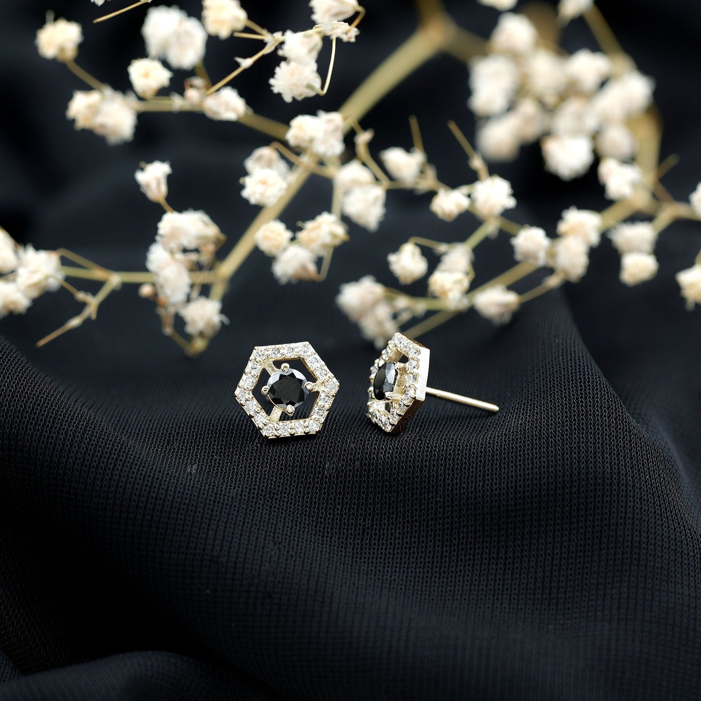 Lab Created Black Diamond and Diamond Geometric Stud Earrings