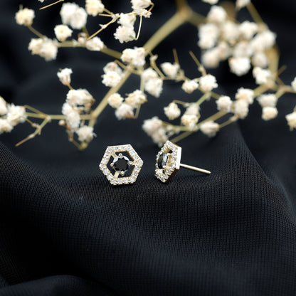 Lab Created Black Diamond and Diamond Geometric Stud Earrings