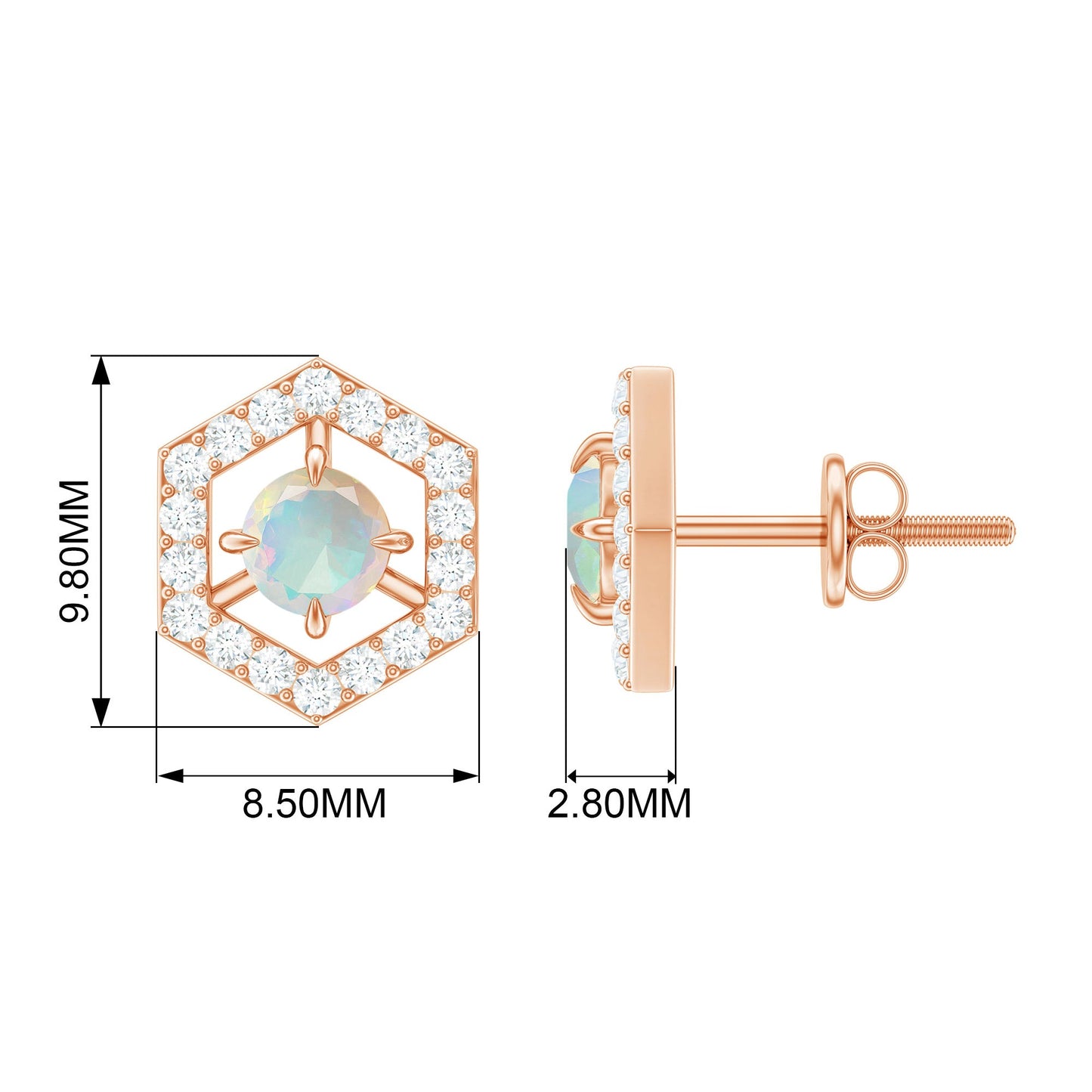 0.5 Carat Ethiopian Opal and Diamond Geometric Stud Earrings