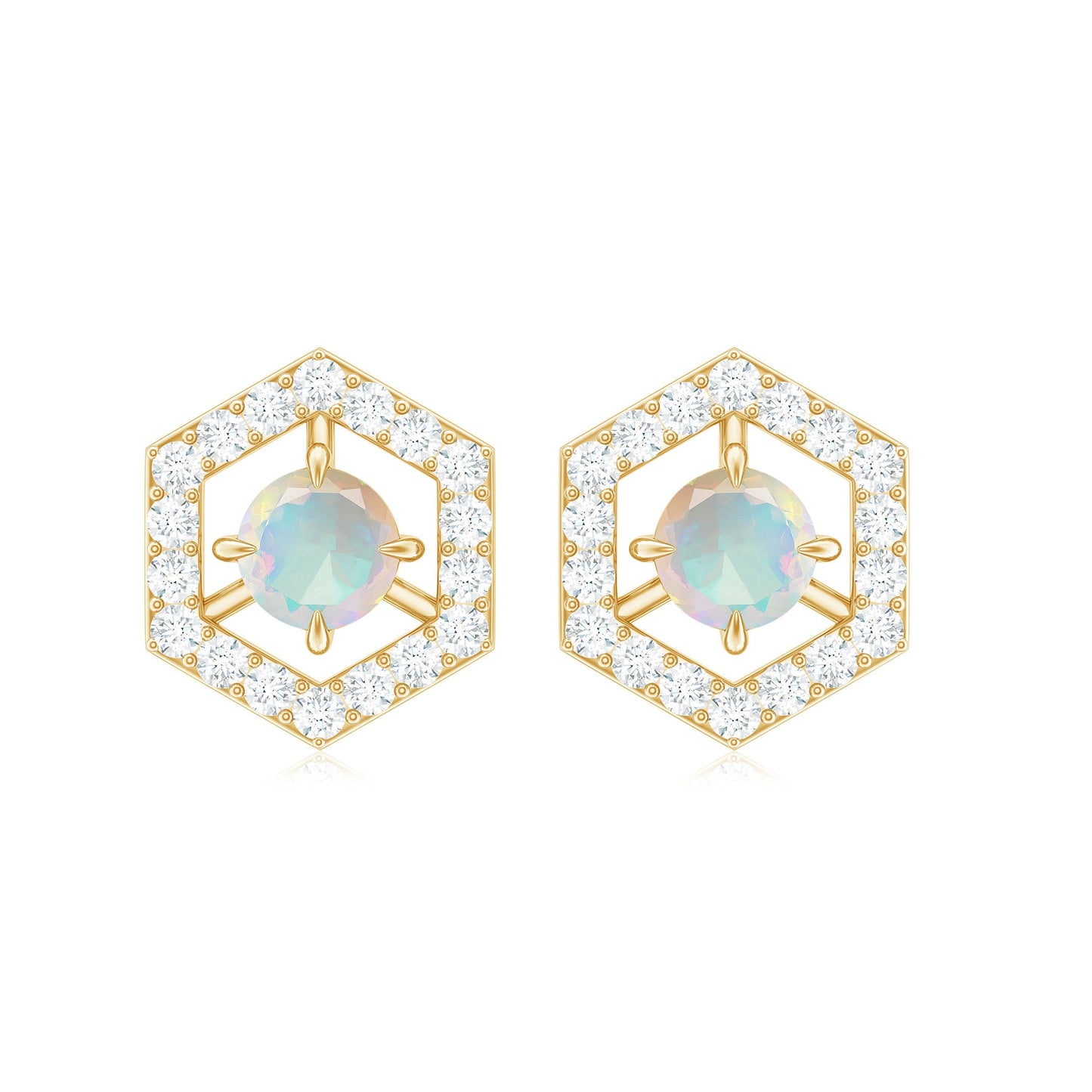 0.5 Carat Ethiopian Opal and Diamond Geometric Stud Earrings