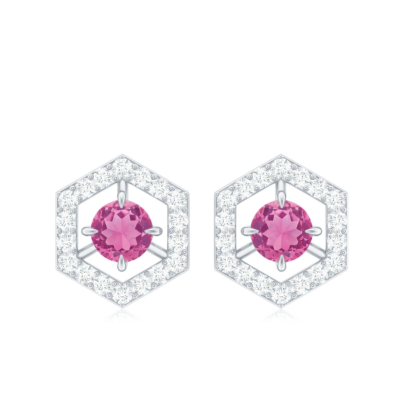 0.4 Carat Minimal Pink Tourmaline and Diamond Geometric Stud Earrings