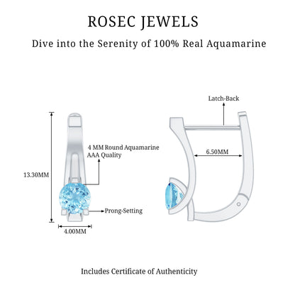 Natural Aquamarine J Hoop Earrings with Certificate