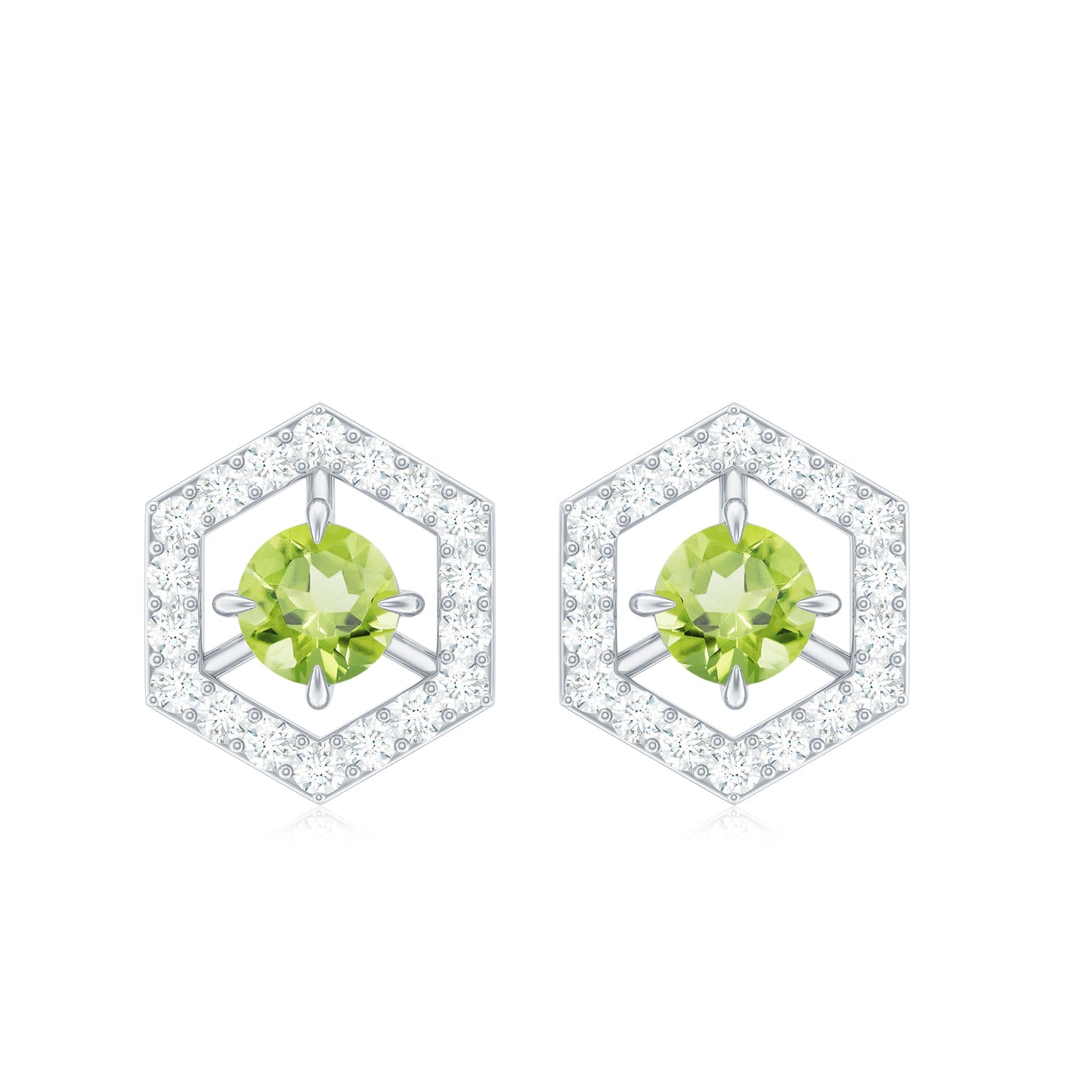 1 Carat Genuine Peridot and Diamond Geometric Stud Earrings
