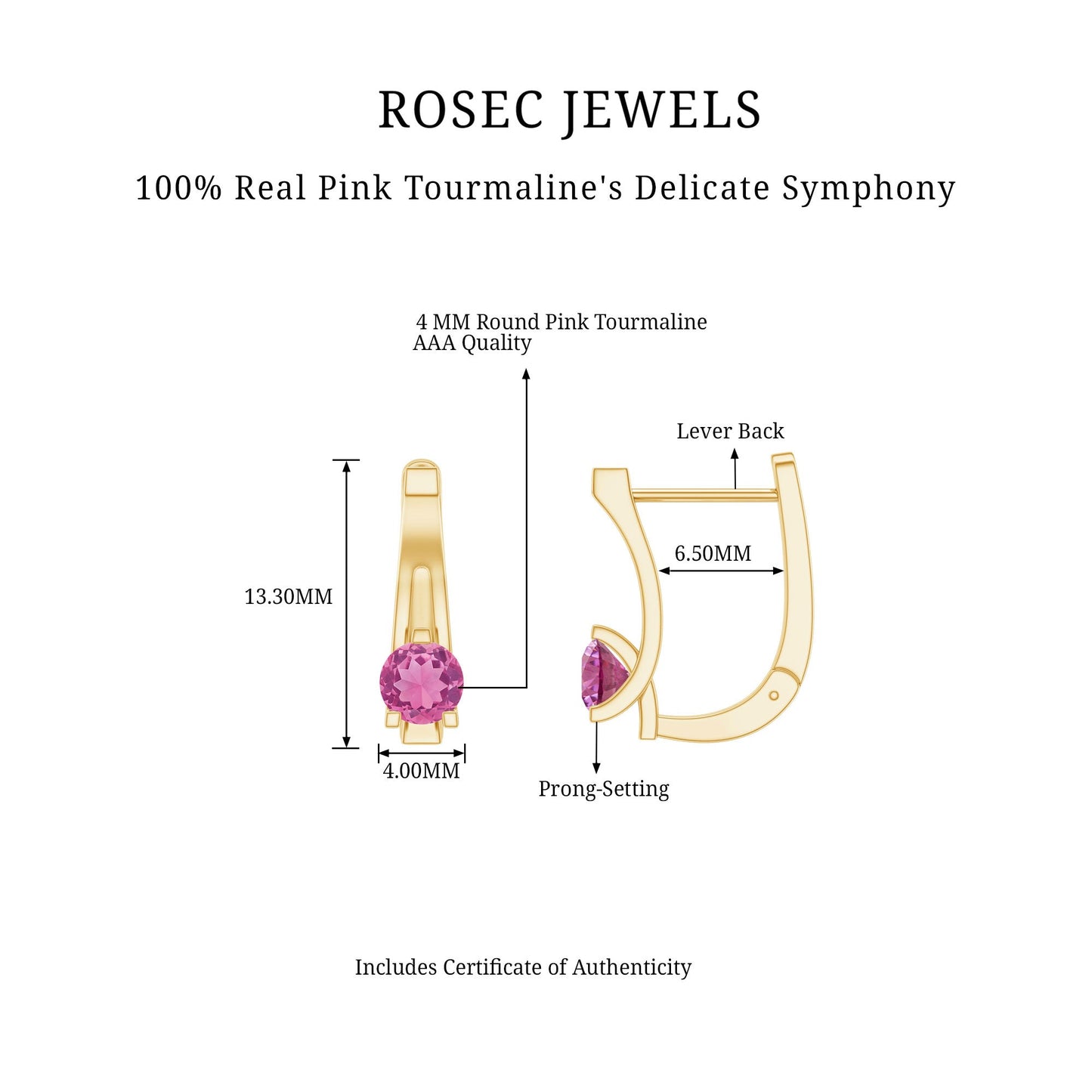 Natural Pink Tourmaline J Hoop Earrings