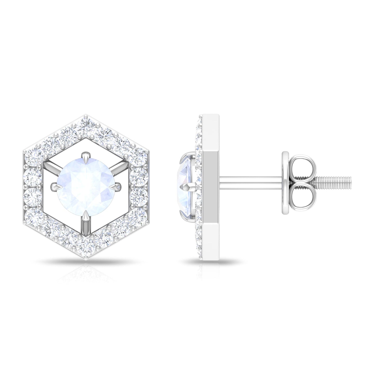 0.7 Carat Moonstone and Diamond Geometric Stud Earrings