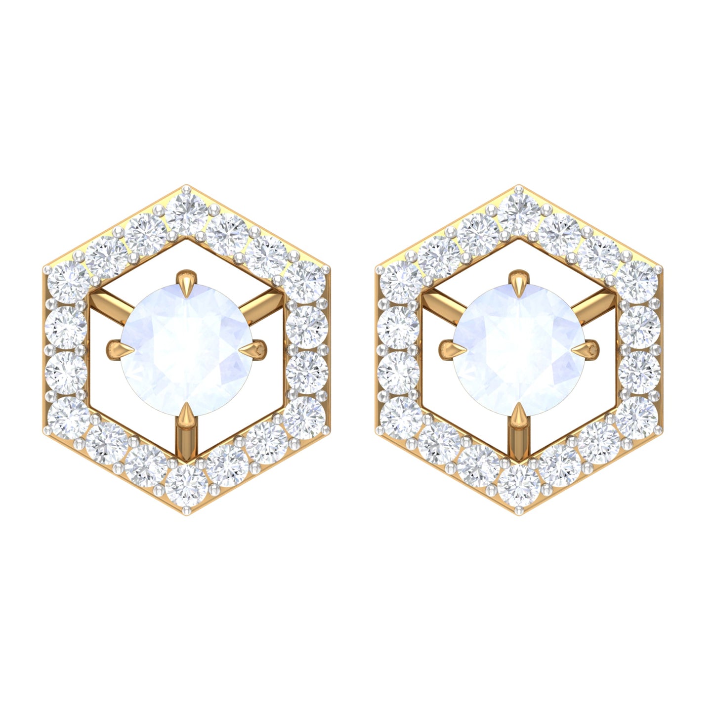 0.7 Carat Moonstone and Diamond Geometric Stud Earrings