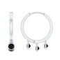 Three Stone Created Black Diamond Hoop Drop Earrings in Bezel Setting