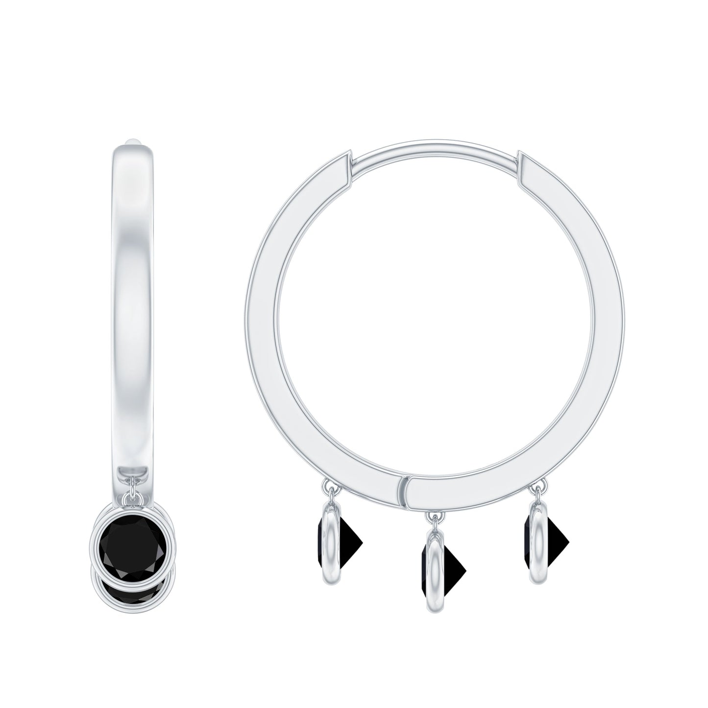 Genuine Black Onyx Hinged Hoop Drop Earrings
