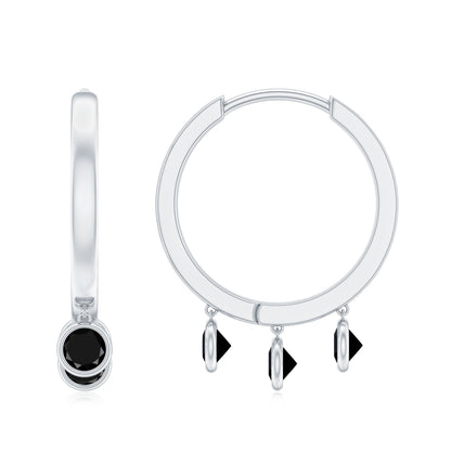 Genuine Black Onyx Hinged Hoop Drop Earrings