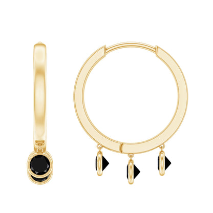 Genuine Black Onyx Hinged Hoop Drop Earrings