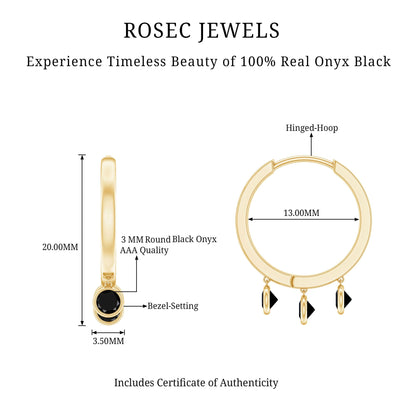 Genuine Black Onyx Hinged Hoop Drop Earrings