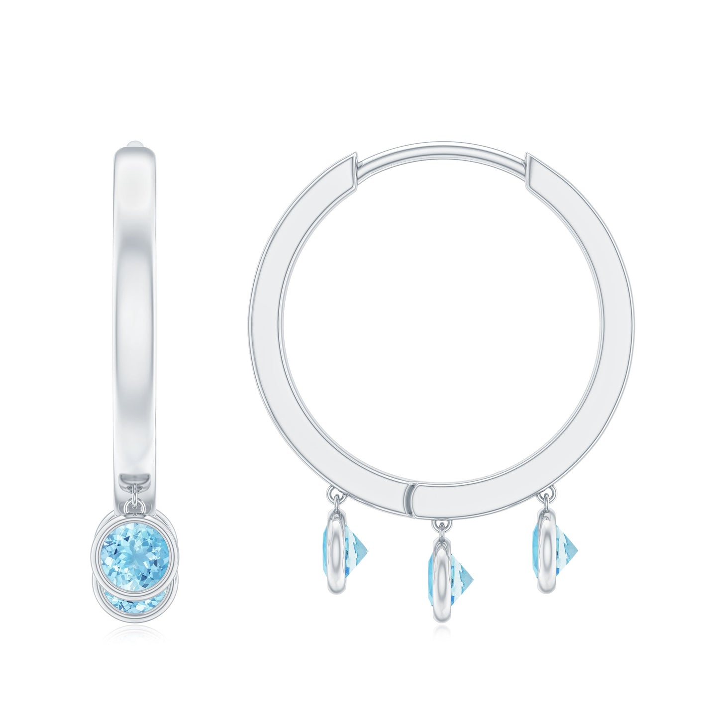 Genuine Aquamarine Hoop Earring in Bezel Setting
